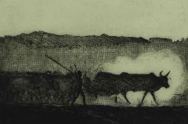 Selina Wilson (British, B.1986) "African Cow Herder", etching and aquatint, signed and titled in