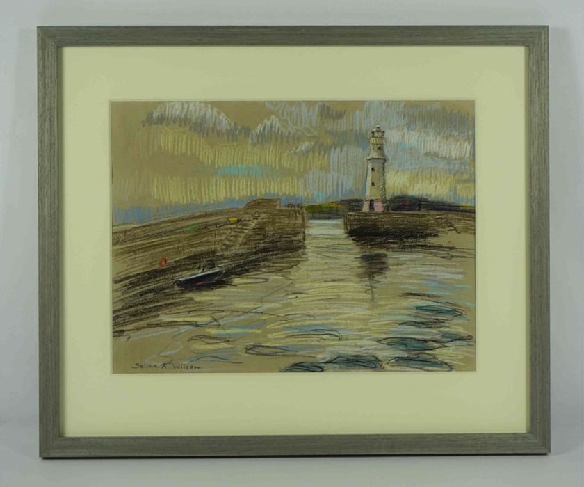 Selina Wilson (British, B.1986) "Newhaven Quay, Edinburgh", pastel on paper, signed to lower left, - Image 2 of 6
