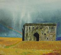 Gemma Lubbock (British, B.1983) "Rainbow Over Hermitage Castle", acrylic on canvas board, signed,