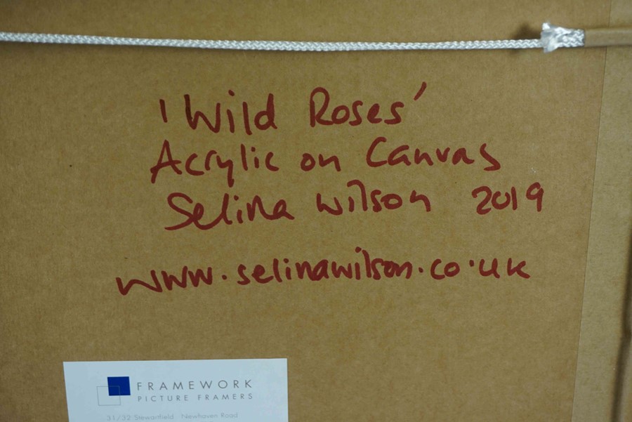 Selina Wilson (British, B.1986) "Wild Roses", acrylic on canvas, signed to lower left, titled, - Image 4 of 7