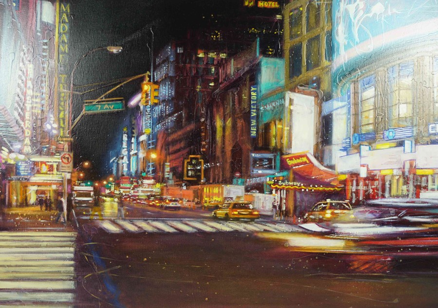 Lesley Anne Derks BA(Hons) (British, B.1977) "7th Avenue, New York", oil & enamel on canvas, - Image 3 of 4