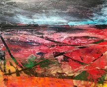 Fiona Matheson BA(Hons) (Scottish, B.1964) "Crimson Fields", oil on board, signed with artist