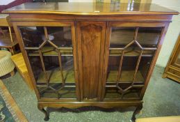 Mahogany Display Cabinet, Having two glazed doors enclosing a shelved interior, Raised on Cabriole