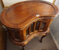 Reproduction Hardwood Kidney Shaped Display Cabinet, Having a Detachable tray top, Above a Glazed