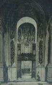 Tom Maxwell "Church Interior" Etching, Signed in pencil, 30cm x 17cm, Also with Edward J Cherry (