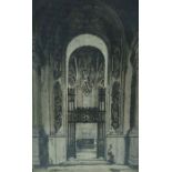 Tom Maxwell "Church Interior" Etching, Signed in pencil, 30cm x 17cm, Also with Edward J Cherry (