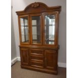 Modern Hardwood Display Cabinet, Having three glazed doors enclosing glass shelves, Above drawers