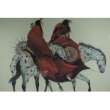 Carole Gigg (Contemporary) "Native Indians on Horseback" Watercolour on Paper, Signed in pencil,