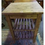 Pine Butchers Type Table, Having castors to the front, 86cm high, 61cm wide, 51cm deep