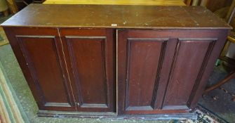 Stained Wood Cupboard, Having two doors, Pine lined, 88cm high, 141cm wide, 42cm deep