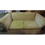 Beige Moquette Two Seater Sofa, With ties, 85cm high, 180cm wide, 95cm deep