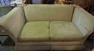 Beige Moquette Two Seater Sofa, With ties, 85cm high, 180cm wide, 95cm deep