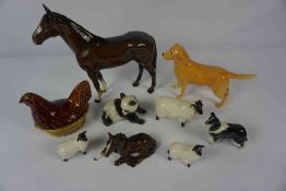 Group of Beswick and Other Animal Figures, To include a Collie Dog, Ram, Sheep, Horse etc, (9)