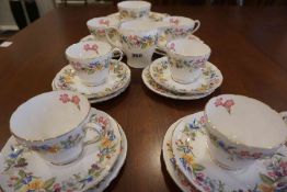 Shelley Part Porcelain Tea Set, Decorated with panels of Floral Sprays, 21 pieces