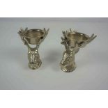 Kenneth Turner of London, Pair of Stags Head Candlesticks, Marked to underside, 7.5cm high, (2)