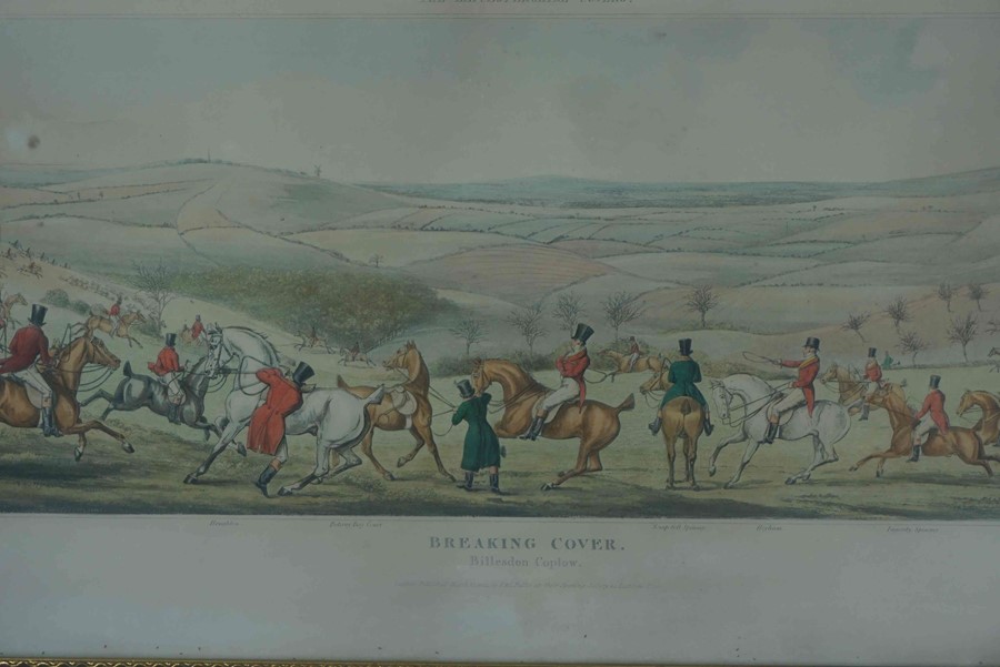 After H. Alkin, The Leicestershire Covers, Set of Four Hunting Prints, Titled "Breaking Cover" "