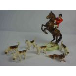 Beswick Porcelain Hunting Group, Comprising of a Huntsman on Horseback, With five Hounds and Fox,