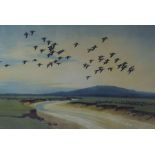 Peter Scott (1909-1989) "Flying Ducks" Signed Print, Signed in pencil, Blind stamp to lower left,