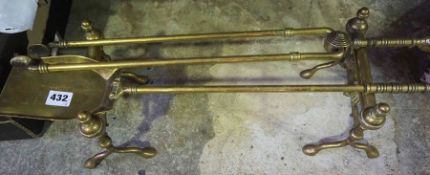 Pair of Brass Fire Dogs, With Two Fire Irons, Brass Dogs 80cm high, (4)