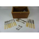 Quantity of Loose Silver Plated Cutlery, Mostly Bone handled, Also with two Silver Pickle Knives and