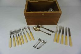 Quantity of Loose Silver Plated Cutlery, Mostly Bone handled, Also with two Silver Pickle Knives and