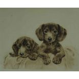 Kurt Meyer Eberhardt "Two Puppies" Signed Proof Etching, Signed in pencil, 20cm x 24cm, To verso