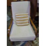 Mahogany Rocking Chair, Upholstered in Cream fabric, 91cm high