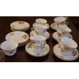 Royal Worcester China Tea Set, Decorated with panels of Floral Sprays, 36 pieces