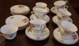 Royal Worcester China Tea Set, Decorated with panels of Floral Sprays, 36 pieces