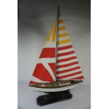 Painted Wood Pond Yacht, 16cm high, 61cm wide, Affixed to a stand