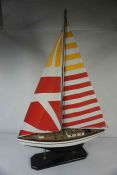 Painted Wood Pond Yacht, 16cm high, 61cm wide, Affixed to a stand