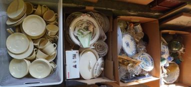 Four Boxes of Sundry China and Glass, To include a Victorian Glasgow style jug, Masons chamber