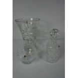 Four Pieces of Crystal, To include a Large vase, Decanter with stopper, Bowl and Stemmed dish,