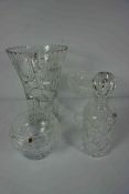 Four Pieces of Crystal, To include a Large vase, Decanter with stopper, Bowl and Stemmed dish,
