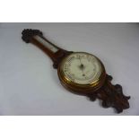 J.Lizars of Edinburgh, Edwardian Oak Aneroid Banjo Barometer, Having a Thermometer gauge to the top,