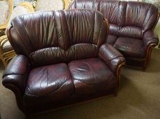 Burgundy Leather Three Seater Sofa, With matching two seater Sofa, Three Seater Sofa 94cm high,