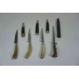 Four Vintage Hunting Knifes / Daggers, Three examples decorated with white metal mounts, All