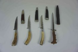 Four Vintage Hunting Knifes / Daggers, Three examples decorated with white metal mounts, All