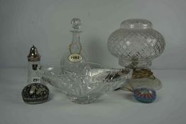 Five Pieces of Crystal and Glass, Comprising of a Bedroom lamp, Decanter, Bowl, Edinburgh Crystal