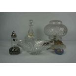 Five Pieces of Crystal and Glass, Comprising of a Bedroom lamp, Decanter, Bowl, Edinburgh Crystal