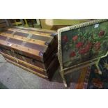 Vintage Wood Bound Travel Trunk, Enclosing a fitted interior, 46cm high, 84cm wide, 50cm deep,