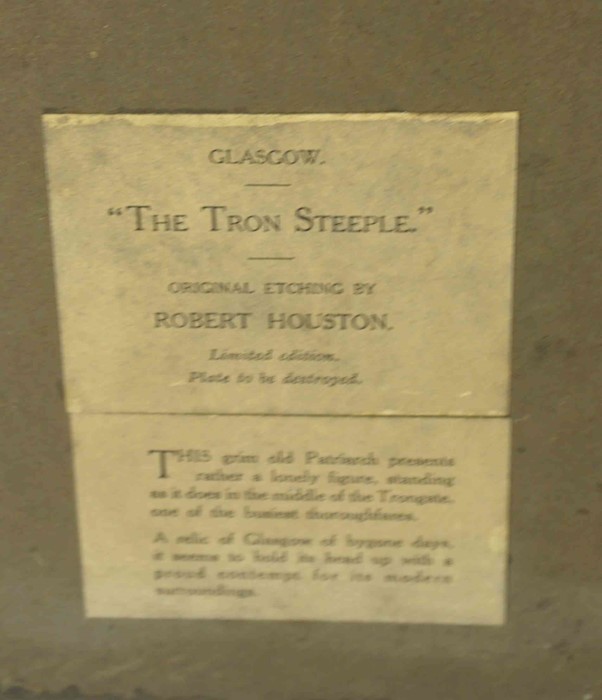 Robert Houston (Scottish 1891-1942) "The Tron Steeple Glasgow" Signed in pencil, 14cm x 10cm, Also - Image 6 of 6