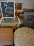 Quantity of Furniture, To include a Firescreen, Painted Cabinet, Towel Rail, Sewing Table, Teak