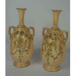 Pair of Royal Worcester Blush Ivory Vases, circa late 19th / early 20th century, Decorated with