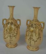 Pair of Royal Worcester Blush Ivory Vases, circa late 19th / early 20th century, Decorated with