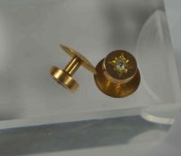 Pair of 15ct Gold and Diamond Studs, Set with a small Diamond to the underside, stamped 15ct,