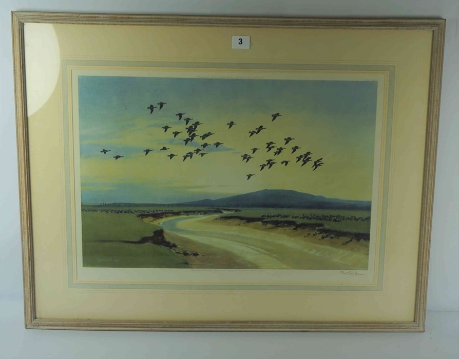 Peter Scott (1909-1989) "Flying Ducks" Signed Print, Signed in pencil, Blind stamp to lower left, - Image 4 of 4