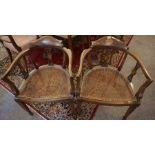 Pair of Mahogany Inlaid Parlour Chairs, circa early 20th century, Having original Bergere seats,