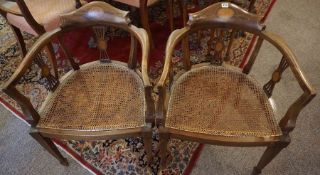 Pair of Mahogany Inlaid Parlour Chairs, circa early 20th century, Having original Bergere seats,