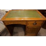 Oak Kneehole Desk, circa early 20th century, Having a later Leather skiver to the top, Above a